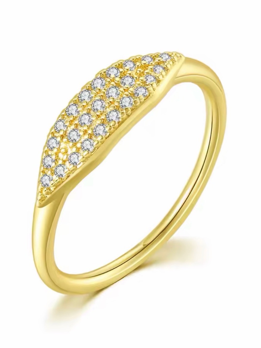 Gold Pavé Microstone  Ring - Elegant Yellow Gold Tone - Picture 5 of 5